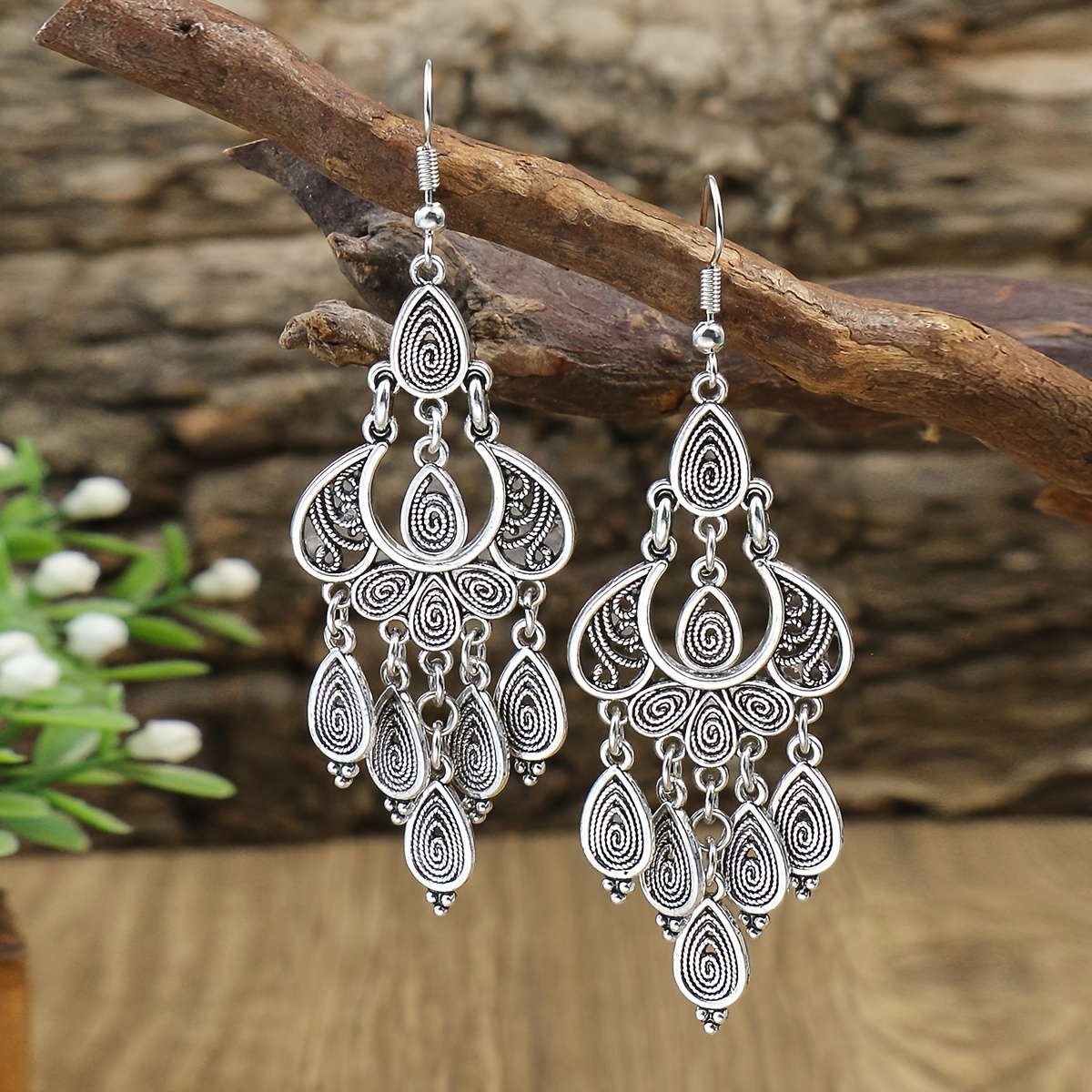 Retro Ethnic Women's Earrings w/ Tassel Pendants